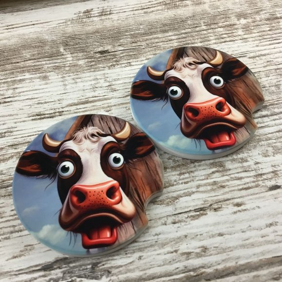 Wide Eyed Cow Funny Car Coasters - Picture 6 of 7